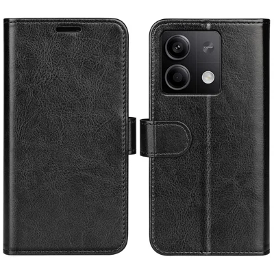 Handytasche aus Leder für Xiaomi Redmi Note 13 5G (China), Ledertasche mit Crazy-Horse-Struktur, Standfunktion, Brieftasche – Schwarz