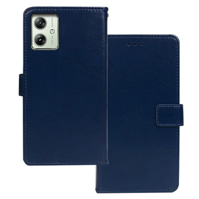 IDEWEI pour Motorola Moto G54 5G Étui Texture Crazy Horse Antichoc Couverture en Cuir de Téléphone - Bleu