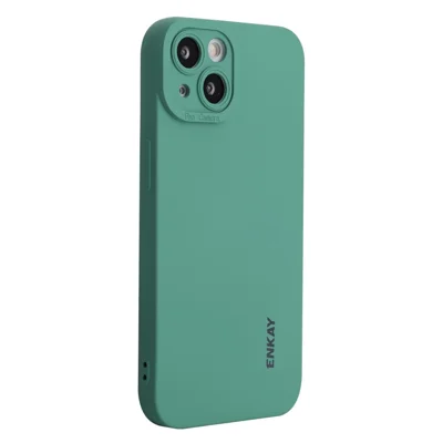 ENKAY HAT PRINCE For iPhone 15 Plus Case Precise Cutout Bump Proof Liquid Silicone Phone Cover - Blackish Green