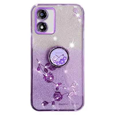 KADEM für Motorola Moto E13 4G TPU-Hülle, Rhinestone-Blumen-Dekoration, Ständer, Telefonhülle - Lila