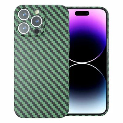 For iPhone 14 Pro Max Case Carbon Fiber Texture Hard PC Anti-drop Phone Cover - Green