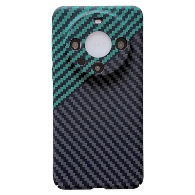 For Huawei Mate 60 Pro Case Hard PC Carbon Fiber Texture Mobile Phone Cover - Black+Green