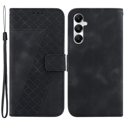 For Samsung Galaxy A05s 4G Case 7-Shape Imprint PU Leather Wallet Stand Phone Cover - Black