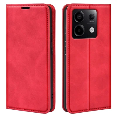 For Xiaomi Redmi Note 13 Pro 5G / Poco X6 5G Case Flip Shell PU Leather Skin-touch Phone Cover - Red