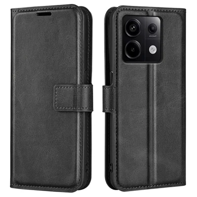 For Xiaomi Redmi Note 13 Pro 5G / Poco X6 5G Case Calf Texture PU Leather Phone Stand Cover - Black