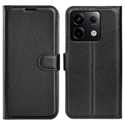 Zachte Beschermhoes voor Xiaomi Redmi Note 13 Pro 5G / Poco X6 5G met Litchi-structuur en Stand - Zwart