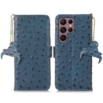 Für Samsung Galaxy S24 Ultra Case RFID Blocking Genuine Cow Leather Cover - Blau