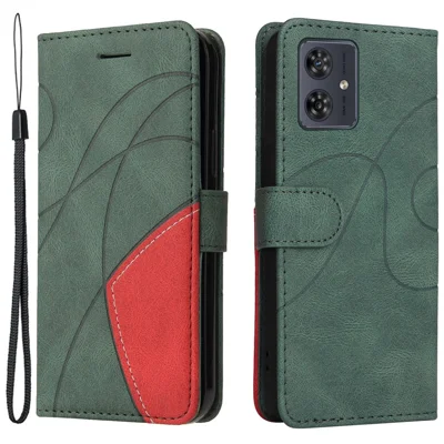 For Motorola Moto G54 5G Leather Case Wallet Stand Color Splicing Phone Cover - Green