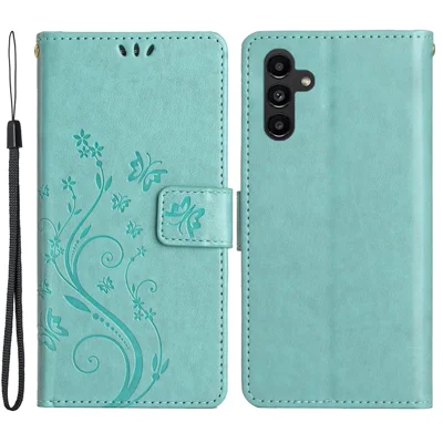 Für Samsung Galaxy A05s 4G Hülle Brieftasche Stand Schmetterling Prägung Handyhülle - Babyblau