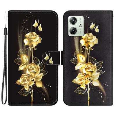 Voor Motorola Moto G54 5G hoesje Flip PU leer Stand Wallet telefoonhoes - Gouden Vlinder Roos