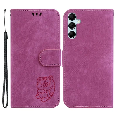 For Samsung Galaxy A15 4G Case Lovely Tiger Imprint Leather Phone Stand Cover - Rose