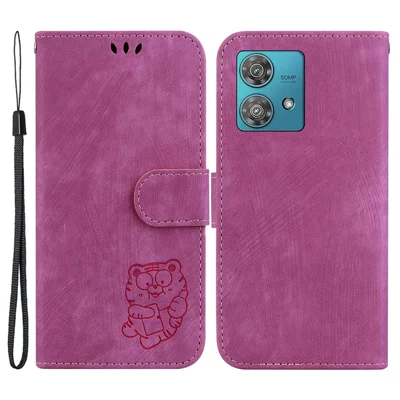For Motorola Edge 40 Neo 5G Case Tiger Imprint PU Leather Phone Wallet Cover - Rose