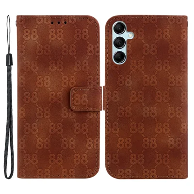 For Samsung Galaxy A15 4G Case Double 8-Shape Imprint Leather Stand Cell Phone Cover - Brown