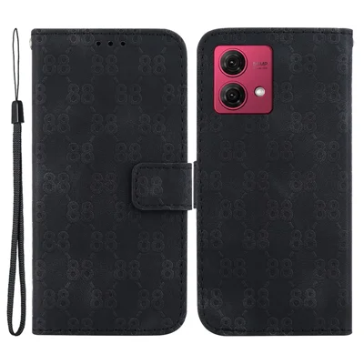 For Motorola Moto G84 5G Cover Imprinted Leather Wallet Stand Mobile Phone Case - Black