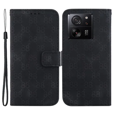 For Xiaomi 13T / 13T Pro / Redmi K60 Ultra Cover Imprinted Flip Stand Phone Leather Case - Black