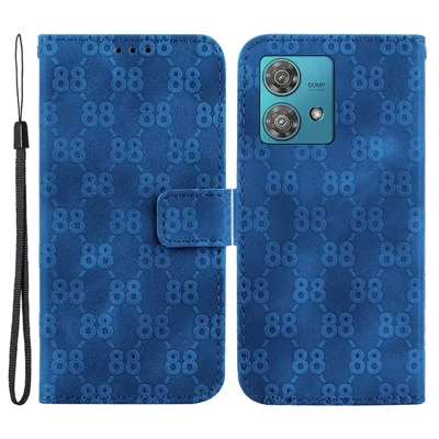 For Motorola Edge 40 Neo 5G Case Imprinted Leather Wallet Stand Smartphone Cover - Dark Blue
