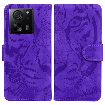 For Xiaomi Redmi K60 Ultra / 13T / 13T Pro Case Tiger Imprint PU Leather Phone Cover - Purple