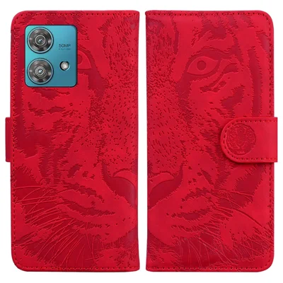 For Motorola Edge 40 Neo 5G Case PU Leather Tiger Imprinted Phone Cover - Red