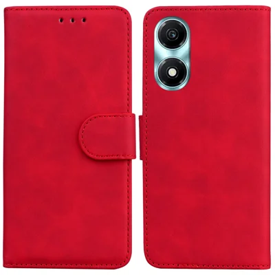 For Honor X5 Plus Case PU Leather Phone Cover Wallet Solid Color Phone Shell - Red
