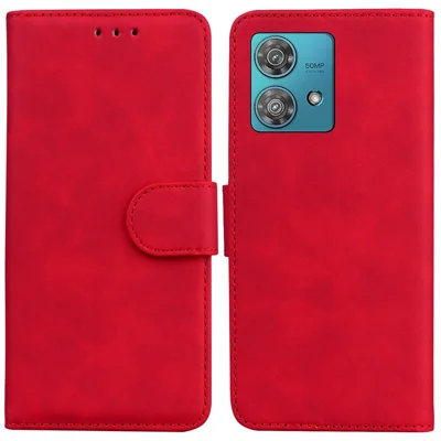 For Motorola Edge 40 Neo 5G Phone Shell Wallet Solid Color PU Leather Case Phone Cover - Red