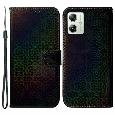 Voor Motorola Moto G54 5G hoesje Schitterend bloemenpatroon met portemonnee- en standhoes - Zwart