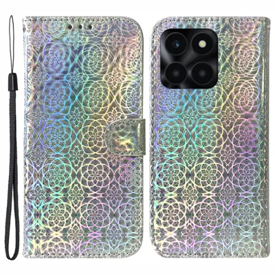 For Honor X6a 4G Case Dazzling Flower Pattern Phone Wallet Cover - Grey
