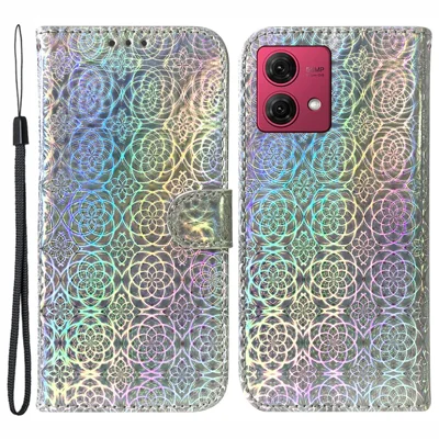 For Motorola Moto G84 5G Case Wallet Leather Cover with Dazzling Flower Pattern - Grey