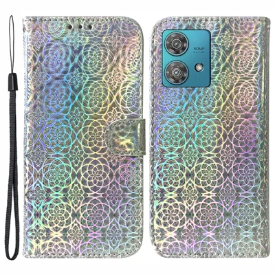 For Motorola Edge 40 Neo 5G Leather Phone Case Shockproof Dazzling Flower Pattern Phone Cover - Grey