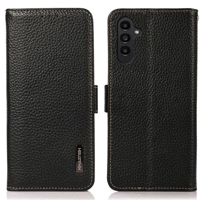 KHAZNEH per Samsung Galaxy A15 4G Case Genuine Cow Leather RFID Blocking Phone Wallet Cover - Nero