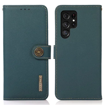 KHAZNEH For Samsung Galaxy S24 Ultra Case Shockproof Genuine Cow Leather Phone Cover - Green
