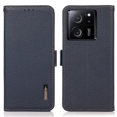 KHAZNEH Für Xiaomi 13T Pro / 13T / Redmi K60 Ultra Hülle Genuine Cow Leather Handy-Cover Geldbörse mit RFID-Blockierung - Blau