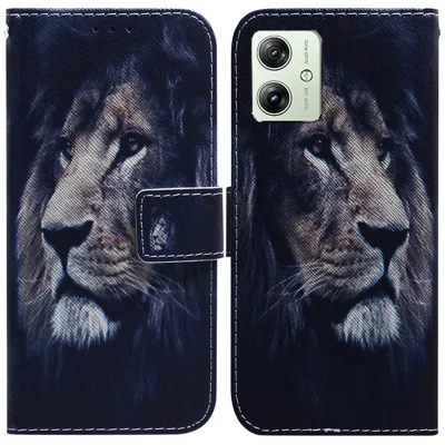 Voor Motorola Moto G54 5G Hoesje Patroonbedrukking PU Leer Stand Anti-val Telefoonhoesje - Leeuw