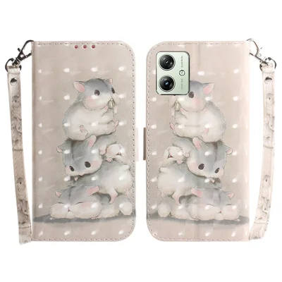 For Motorola Moto G54 5G Case Pattern Printing PU Leather Magnetic Wallet Phone Cover - Stacking SquirrelsAnimals