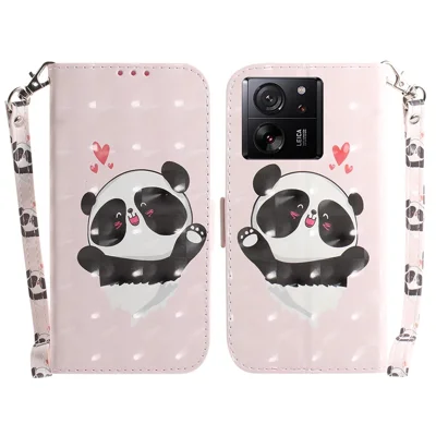 For Xiaomi Redmi K60 Ultra / 13T / 13T Pro Case Wallet PU Leather Pattern Printing Phone Cover - Love Heart Panda