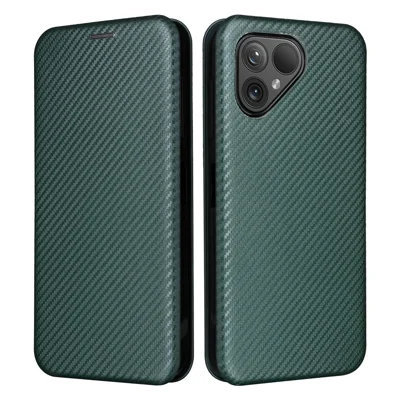For Fairphone 5 Case Carbon Fiber Texture Phone Cover with Card Holder - Green