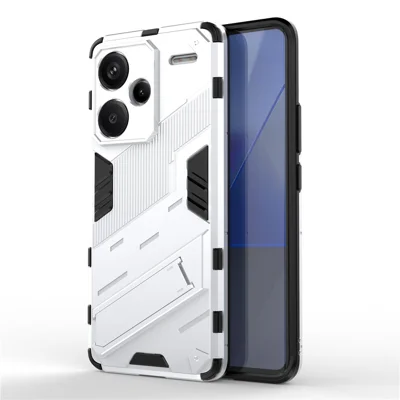 For Xiaomi Redmi Note 13 Pro+ 5G Case Anti-Scratch Kickstand PC+TPU Phone Cover - White