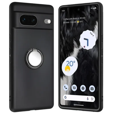 For Google Pixel 8a Case Fall Proof Matte TPU Phone Cover Ring Kickstand Shell - Black