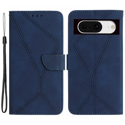 HT05 For Google Pixel 8a Case Imprinted Folio Flip PU Leather Phone Cover - Blue