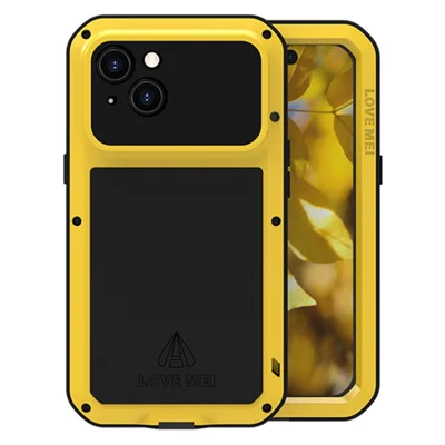 LOVE MEI Funda para iPhone 15 con protector de pantalla de vidrio templado - Amarillo