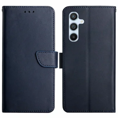 HT02 For Samsung Galaxy A15 4G Case Wallet Genuine Cow Leather Phone Cover - Blue
