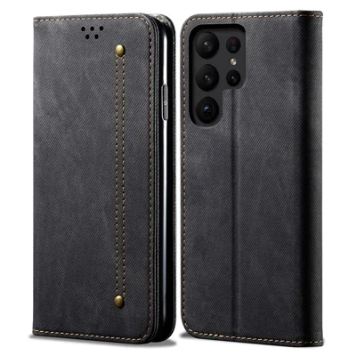 For Samsung Galaxy S24 Ultra Case Slim Phone Cover Wallet PU Leather Phone Shell - Black