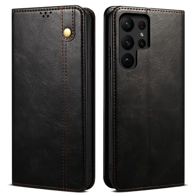 For Samsung Galaxy S24 Ultra Case Shockproof PU Leather Wallet Stand Cell Phone Cover - Black