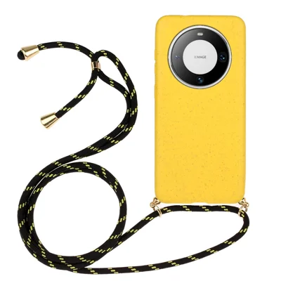 Per Huawei Mate 60 Custodia Antiurto TPU+Paglia di Grano Guscio di Cellulare con Cordino - Giallo