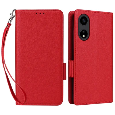 For Honor X5 Plus / Play 40C 5G Case Litchi Texture Flip Phone Shell Leather Cover with Strap - Red