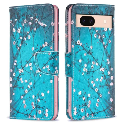 For Google Pixel 8a Case Pattern Printing Wallet Leather Phone Cover - Plum Blossom