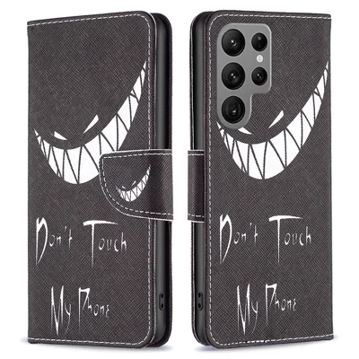 For Samsung Galaxy S24 Ultra Case Wallet Pattern Printing Phone Cover - Don't Touch My Phone