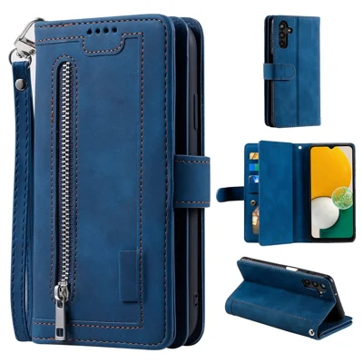 For Samsung Galaxy S24 Case Wallet Phone Stand Cover with 9 Card Slots - Blue