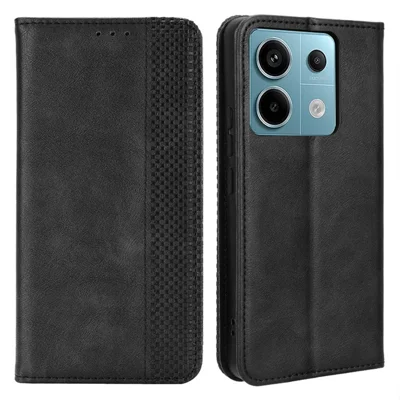 Telefoonhoesje met portemonnee voor Xiaomi Redmi Note 13 Pro 5G / Poco X6 5G, retro PU-leer mobiele telefoonhoes - zwart