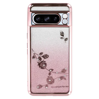 KADEM For Google Pixel 8 Pro Case Flower Decor Gradient TPU Smartphone Cover - Rose Gold