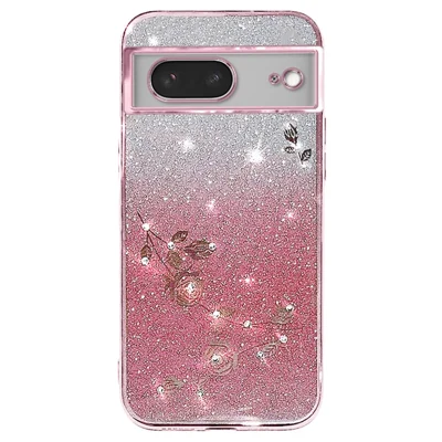 KADEM For Google Pixel 8 Case Flower Decor Gradient TPU Phone Back Cover - Rose Gold